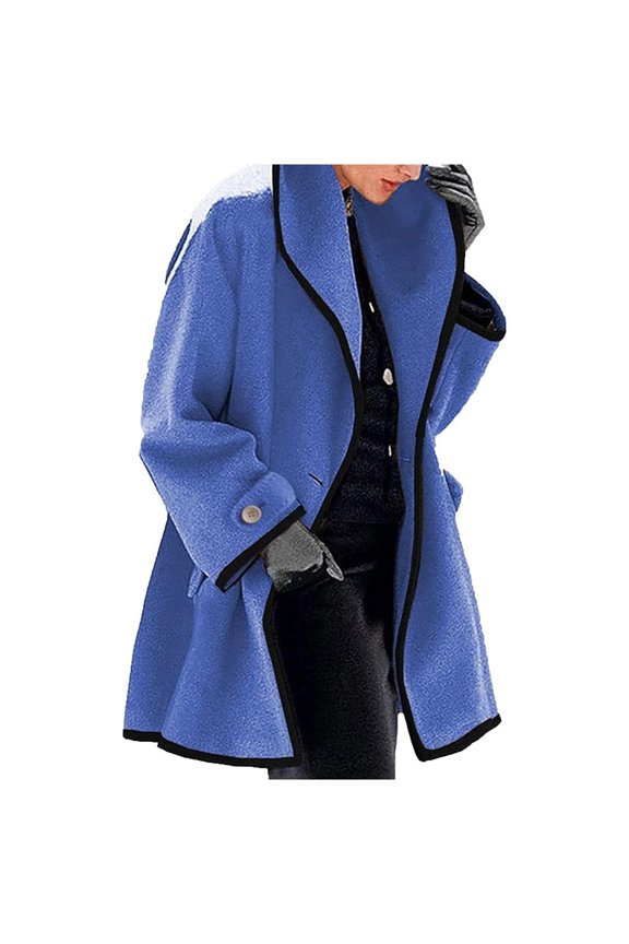 Women's Thick Wool Hooded Cardigan, Solid Color Windbreaker Outerwear, Casual Daily Jacket, Blue, XXL