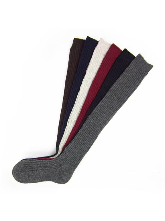Womens Thick Wool Winter Thigh High Socks, Warm Over the Knee Stockings for Girls, Black Cozy Knit Legwear
