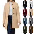 thumbnail image 1 of Women's Thicken Wool Pea Coat Stand Collar Inner Lining Pocket Breasted Jacket Outerwear Winter Warm Coat Casual Fashion Winter Coat Gift for Women | CSEONE,Khaki L, 1 of 9