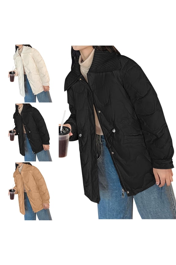 Women's Thickened Fleece Padded Jacket Parkas Long Sleeve Casual Winter Coat Outerwear Warm Windproof Loose Fit Fashion Polka Dot Print Holiday Gift | CSEONE,White L