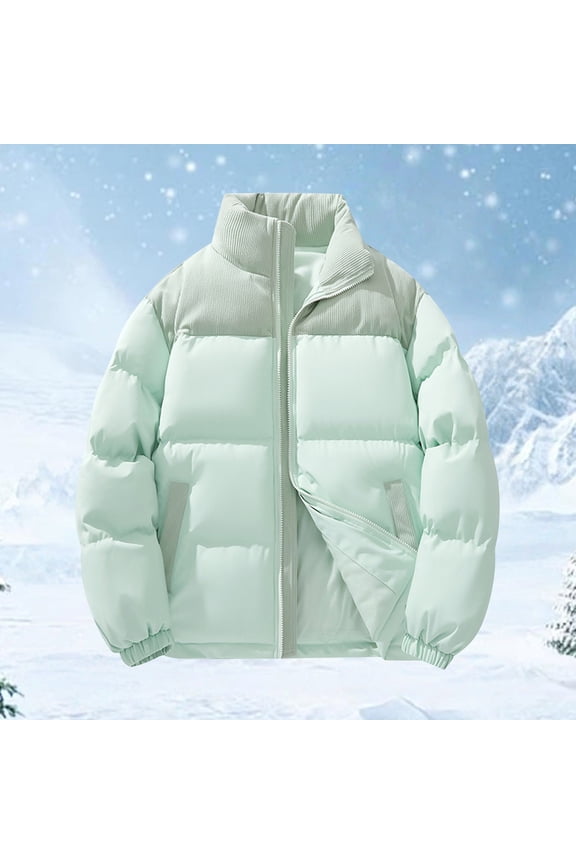 Women's Thickened Long Sleeve Cotton Jacket, Soft Breathable Loose Fit Zip Up Coat, Warm Stand Collar Outerwear for Women, Comfortable Straight Cut Casual Jacket, Thermal Insulation Winter Wear Green