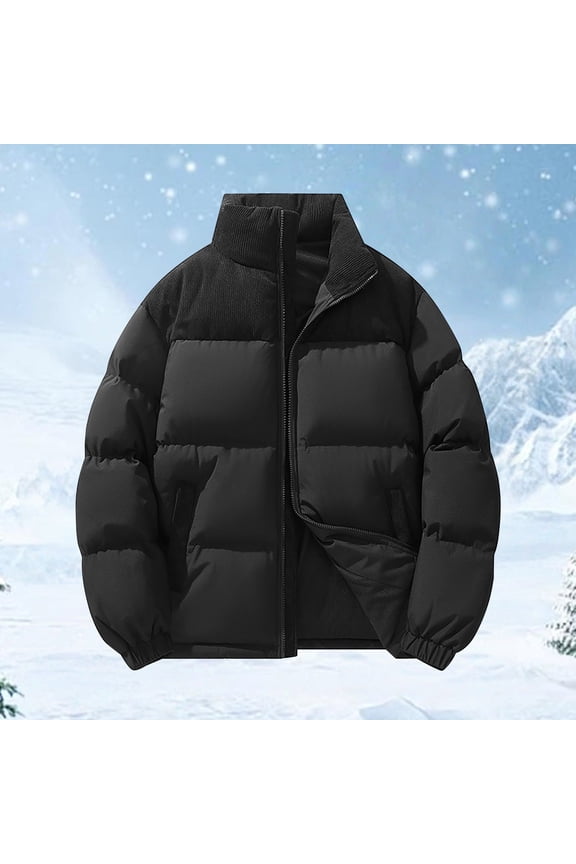 Women's Thickened Long Sleeve Cotton Jacket, Soft Breathable Loose Fit Zip Up Coat, Warm Stand Collar Outerwear for Women, Comfortable Straight Cut Casual Jacket, Thermal Insulation Winter Wear Black