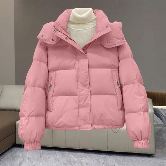 Women's Thickened Puffer Jacket, Bread Loaf Style Winter Warm Coat, Quilted Cotton Padded Outerwear, Lightweight Cold Weather Jacket, Casual Thermal Insulated Parka Pink XL