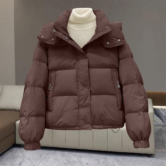 Women's Thickened Puffer Jacket, Bread Loaf Style Winter Warm Coat, Quilted Cotton Padded Outerwear, Lightweight Cold Weather Jacket, Casual Thermal Insulated Parka Coffee XL