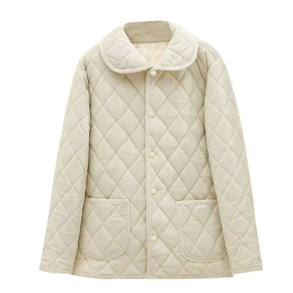 Women's Thickened Warm Striped Corduroy Coat with a Small Stand Collar for Plus Size Winter Fashion