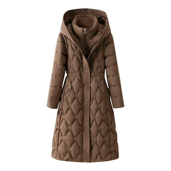 Women's Thickened Winter Parka Coat with a Hood, Full Zipper and Stand Collar for Sports and Casual