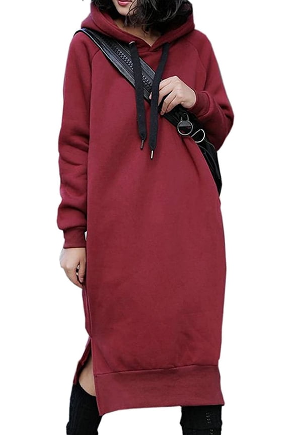 Women's Thickening Long Fleece Sweatshirt String Hoodie Dress Pullover Plus Size
