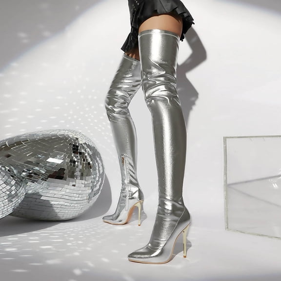 Women's Thigh High Boots Elasticity Heels Over The Knee Boots Side Zip Pointed Toe Fashion Sexy Winter Stiletto Knee High Boots