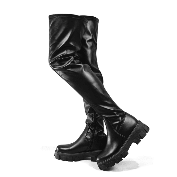 Women's Thigh High Boots Platform Over Knee High Boots Comfortable Platform Chunky Heel Stretch Boots