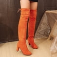 thumbnail image 1 of Women's Thigh High Long Boots Over the Knee Block Heel Tie-Top Stretch Shaft Slender High Heel Boot Orange 9, 1 of 7
