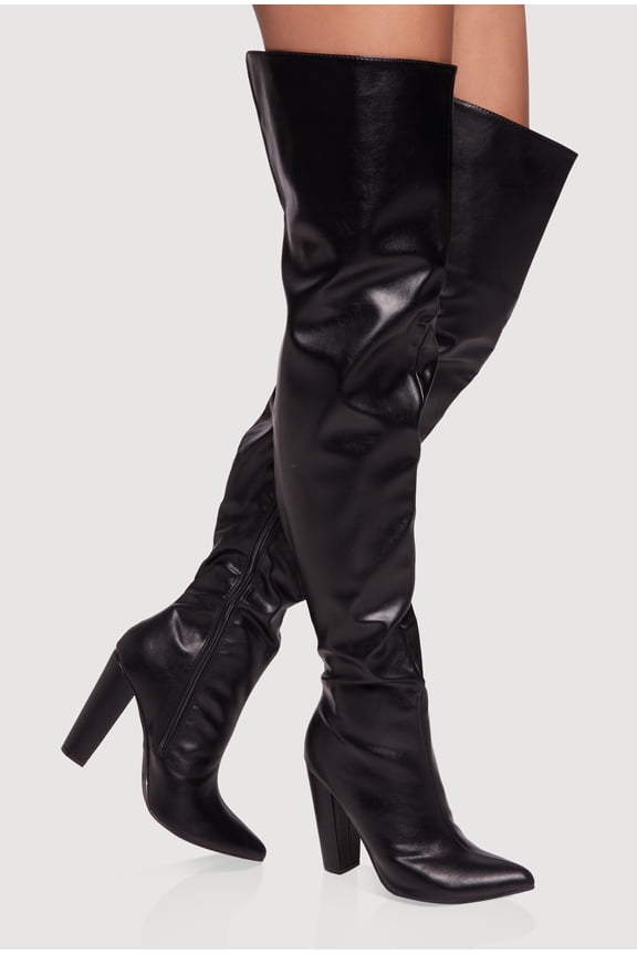 Women's Thigh High Pointed Toe Block Heel Boots