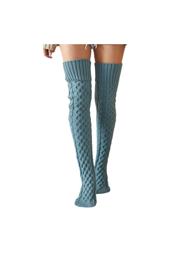 Women's Thigh High Socks Over the Knee Cable Knit Boot Socks, Long Warm Fashion Leg Warmers Winter Stretchable Soft Yarn Textured Leg Warmers Comfortable Casual Wear,Color:Blue,Color:X1 Blue