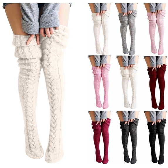 Women's Thigh High Socks Over the Knee Cable Knit Boot Socks, Long Warm Fashion Leg Warmers Winter Beige One Size