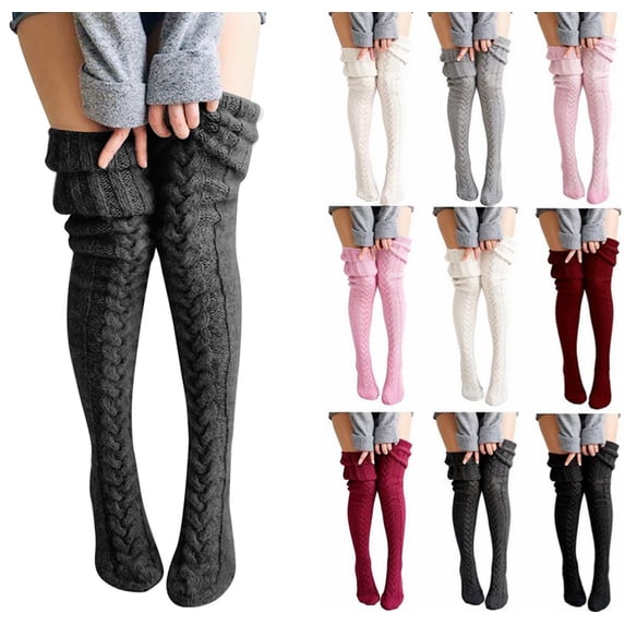 Women's Thigh High Socks Over the Knee Cable Knit Boot Socks, Long Warm Fashion Leg Warmers Winter Dark Gray One Size