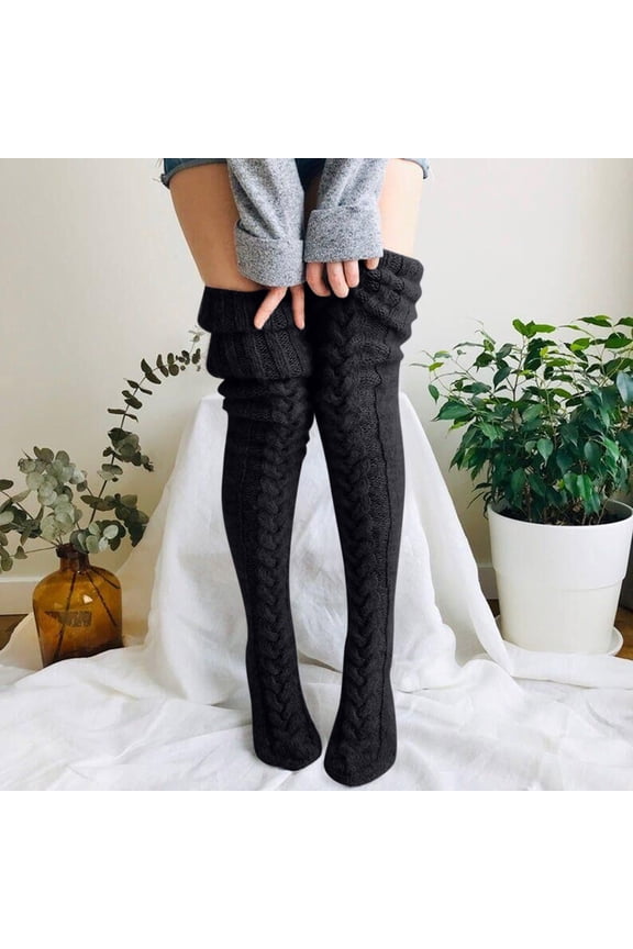 Women's Thigh High Socks Over the Knee Cable Knit Boot Socks, Long Warm Fashion Leg Warmers Winter Extra Long Winter Stockings Black