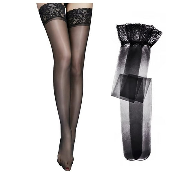 Women's Thigh High Stockings Lace Top Sheer Thigh High Silk Stockings Over The Knee Socks