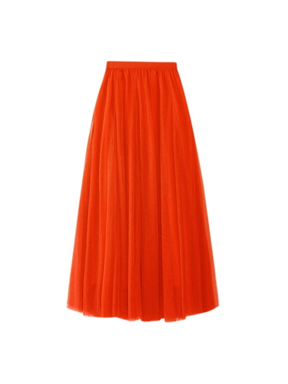 Women's Thin A-Line Solid Color Swing Skirt - Netting Material, S-XL - 75-90cm Length, Versatile for Casual/Party Wear