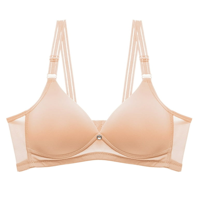 Women's Thin Bra With No Steel Ring Small Chest Large Size Gathered  Comfortable And Bra Beige 42