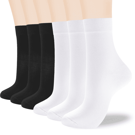 Women’s Thin Cotton Crew Socks 6-Pack, Soft Breathable Mid-Length Casual Dress Socks for Daily Wear, Office
