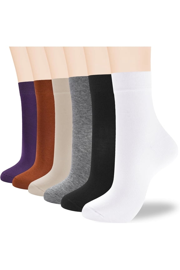 Women's Thin Cotton Crew Socks - Soft Above Ankle Bootie Casual Dress Socks 6-Pairs