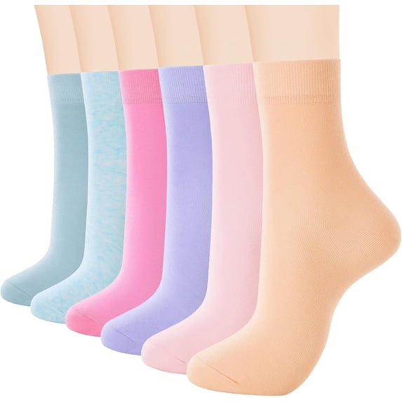 Women's Thin Cotton Crew Socks - Soft Above Ankle Bootie Casual Dress Socks 6-Pairs