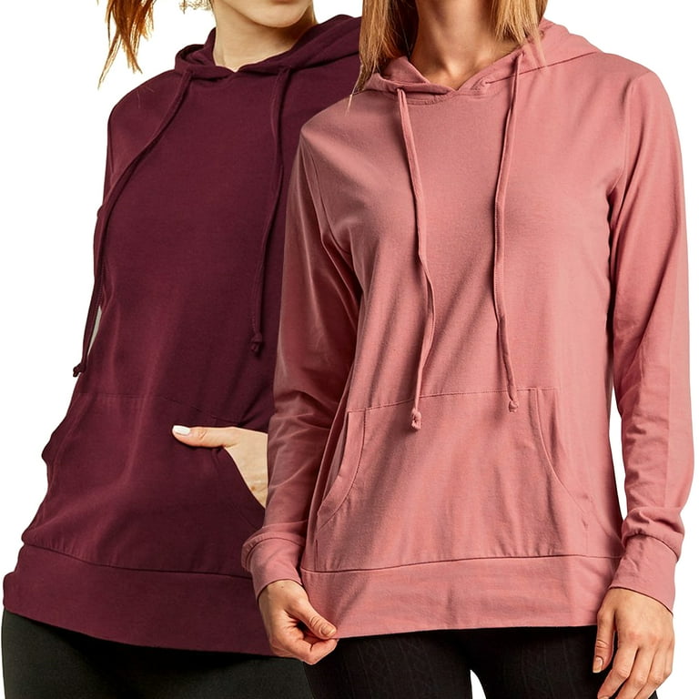 Women's Thin Cotton Light Pullover Hoodie Sweater Top (Burgundy/MV