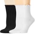 thumbnail image 1 of Women's Thin Cotton Socks, Ruffle Turn-Cuff Casual Ankle Breathable Cool Knit Cotton Lettuce Crew Frilly Sock 12 Pack（6Black & 6White), 1 of 9
