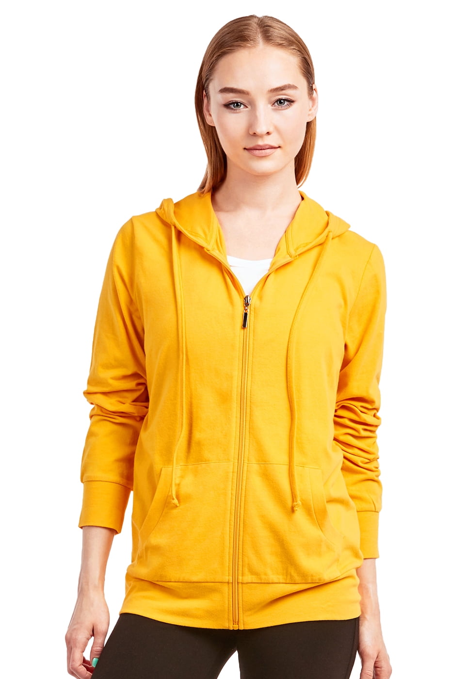 Sofra Women s Cotton Comfort Zip Up Hoodie Jersey Sweater Mustard Medium Walmart