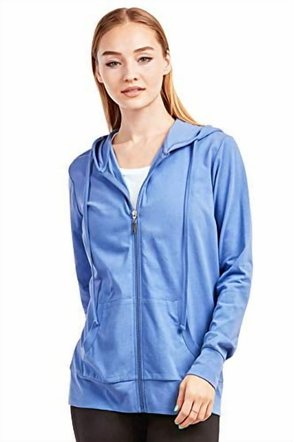 Women's Thin Cotton Zip Up Hoodie Jacket (S, Blue)