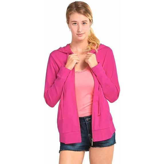 Sofra Womens Thin Cotton Zip Up Hoodie Jacket