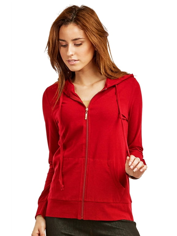 Women's Thin Cotton Zip Up Hoodie Jacket (S, Red)