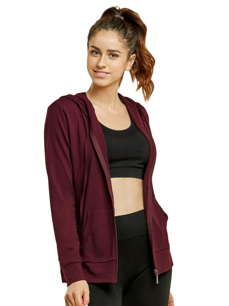 Sofra Women's Thin Cotton Zip Up Hoodie Jacket (XL, Burgundy