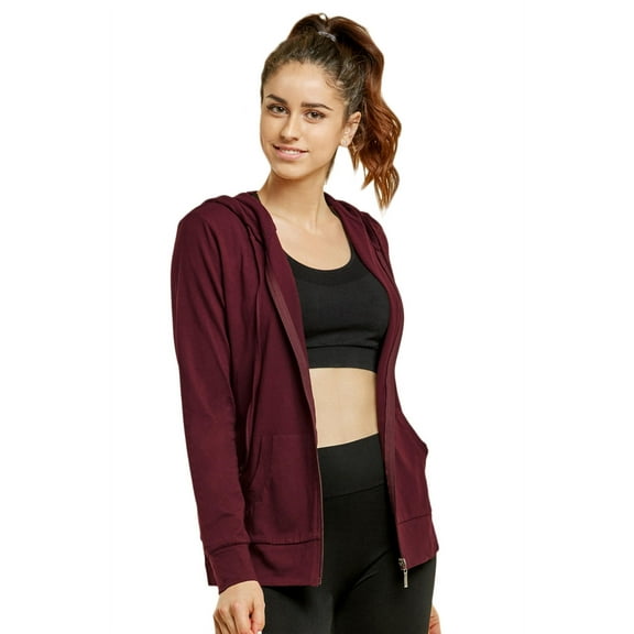 Sofra Women's Thin Cotton Zip Up Hoodie Jacket (XL, Burgundy - 1)