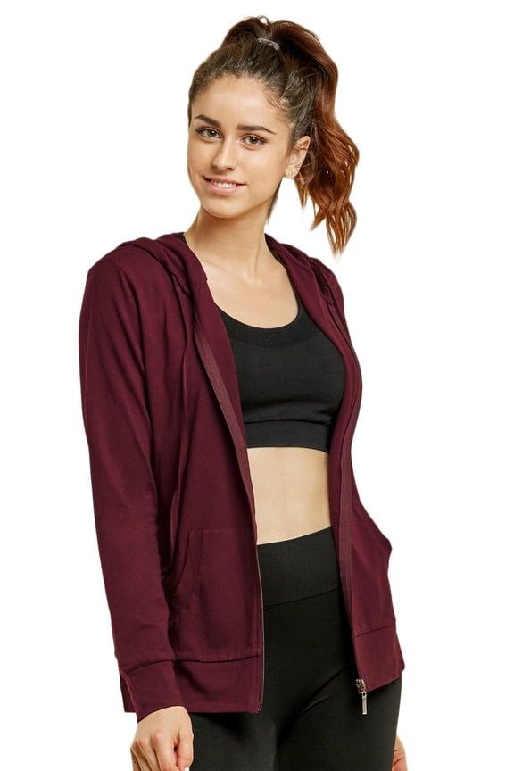 Women's Thin Cotton Zip Up Hoodie Jacket (XL, Burgundy - 1)