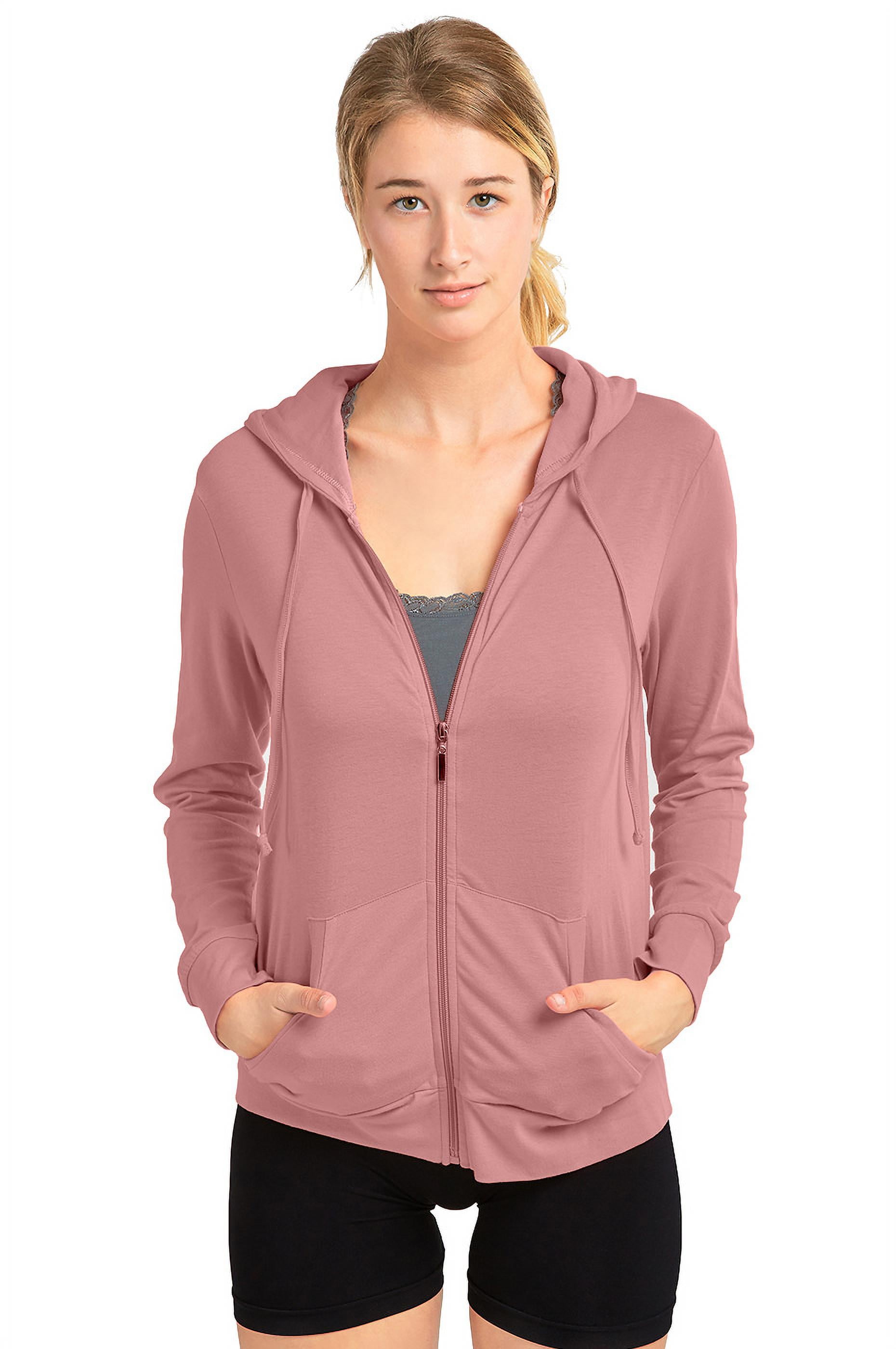 Women s Thin Cotton Zip Up Hoodie Jacket XL Mauve Rose