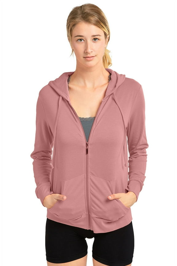 Women's Thin Cotton Zip Up Hoodie Jacket (XL, Mauve Rose)