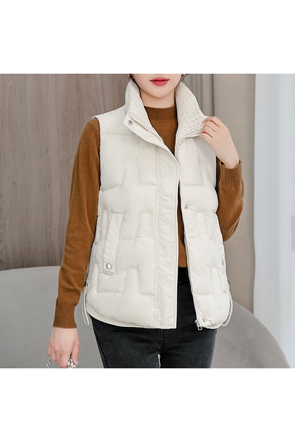 Women's Thin Down Vest Stand Collar Sleeveless Slim Lightweight with Pocket Zipper
