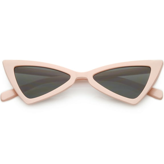 Women's Thin Extreme Cat Eye Sunglasses Neutral Colored Flat Lens 51mm (Pink / Smoke)