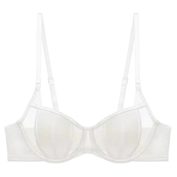Women's Thin Half Cup Bra Gathered Front Buckle Comfortable Fit Underwire Support Sexy Sheer Mesh Everyday Wear