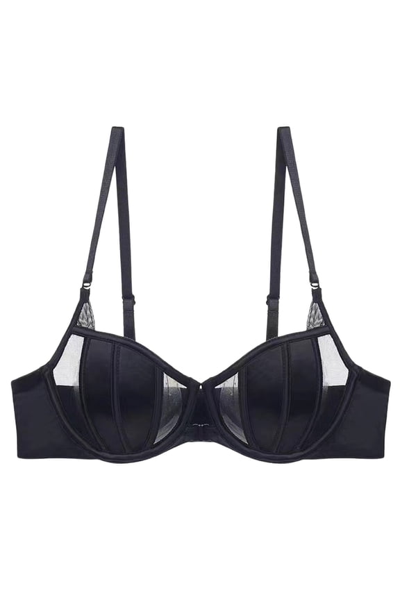 Women's Thin Half Cup Bra Gathered Front Buckle Comfortable Fit Underwire Support Sexy Sheer Mesh Everyday Wear