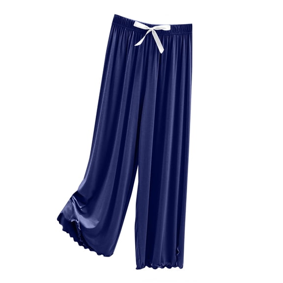 Women's Thin Ice Silk Wide Leg Pants, Loose Casual Sports Trousers, Comfortable Versatile Bottoms for Hot Weather and Light Activities,Dark Blue,M