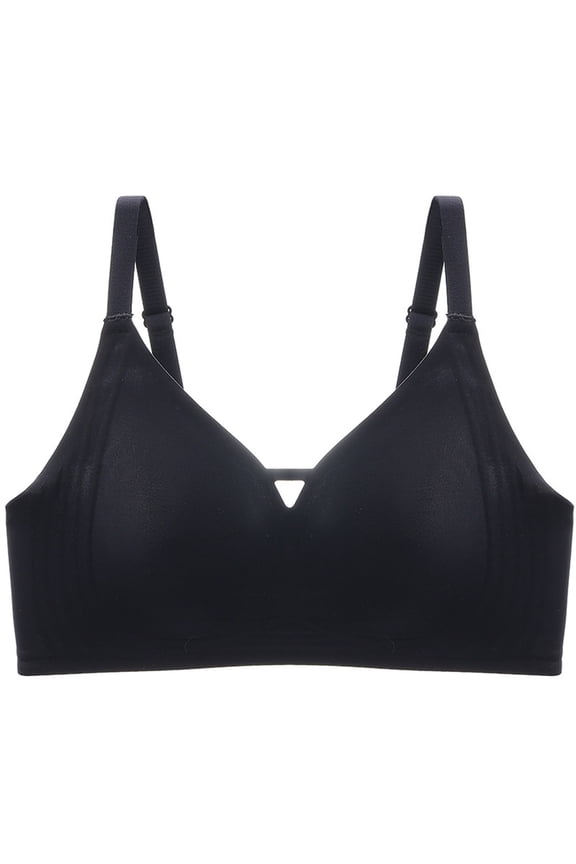Women's Thin Jelly Glue Non Steel Ring Bra Lightweight Invisible Supportive Everyday Underwear with Adjustable Straps and Lifting Pads #Black,L