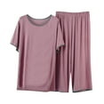thumbnail image 1 of Women's Thin Pajamas Loose Casual Ice Silk Short Sleeved Capris Home Clothing Set, 1 of 2