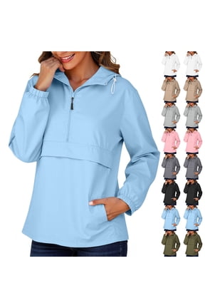 Women's Thin Pullover Rain Jacket Windbreaker Lightweight Raincoat Half Zipper with Hood for Golf Hiking Travel Outdoor