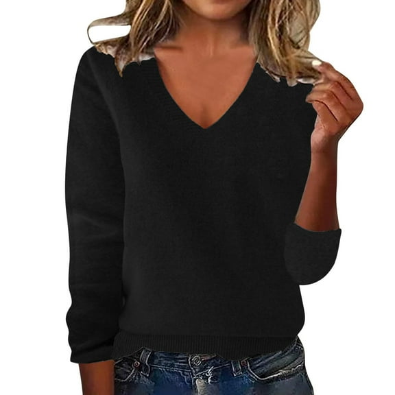 Women's Thin Ribbed Knit Pullover Top Long Sleeve V Neck Sweater For Fall Winter Layering And Casual Daily Wear