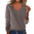 thumbnail image 1 of Women's Thin Ribbed Knit Pullover Top Long Sleeve V Neck Sweater For Fall Winter Layering And Casual Daily Wear, 1 of 9