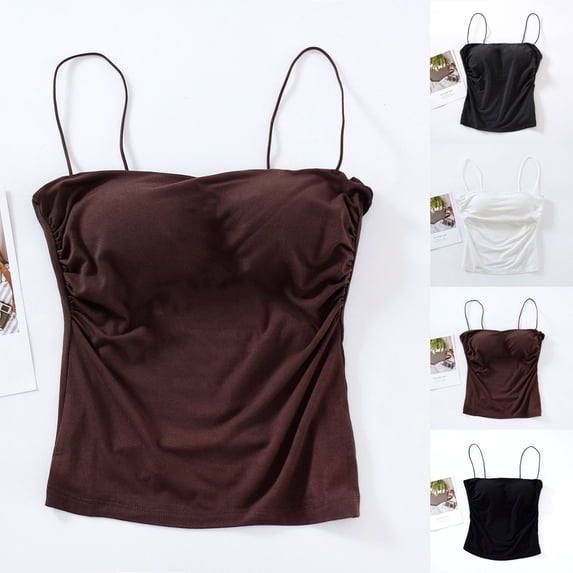 Women's Thin Shoulder Straps Waist Length Suspender Slim Belt Chest Pad Bottom Layer Short Top Coffee qILAKOG Size M