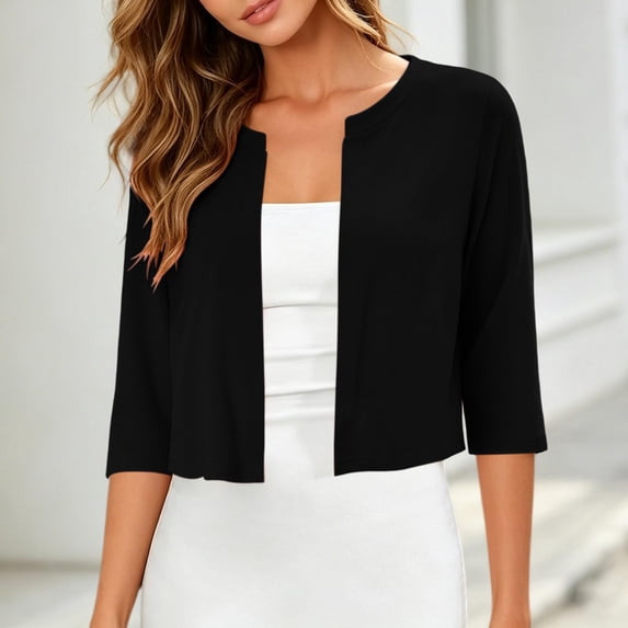 Women's Thin Shrugs 3/4 Sleeve Lightweight Cropped Sweaters Open Front Cardigan for Dress S