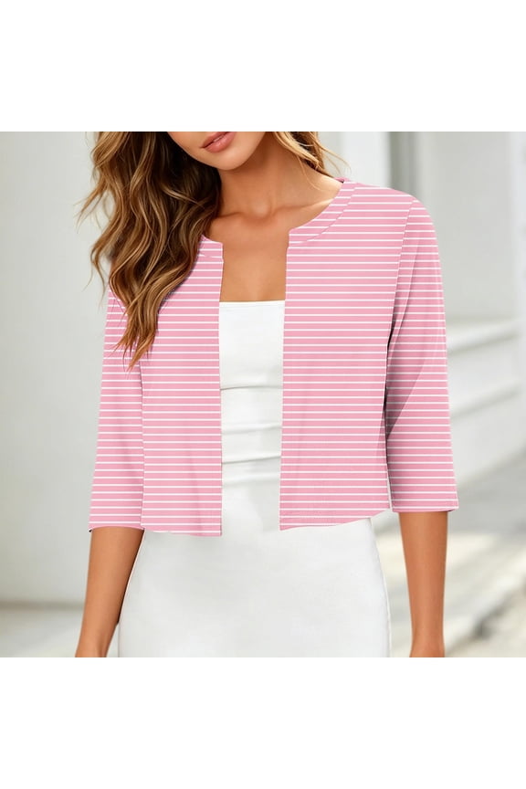 Women's Thin Shrugs 3/4 Sleeve Lightweight Cropped Tops Open Front Cardigan