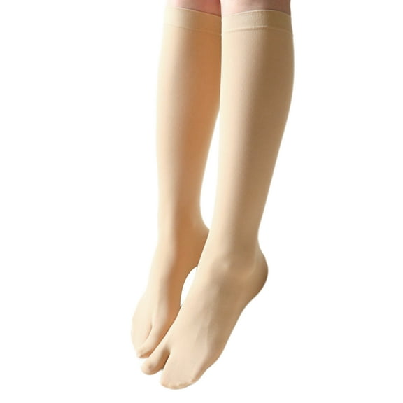 Women's Thin Silk Split Toe Over the Calf Socks Elastic Cuffs Knee Length Solid Color Two Toe Stockings For Daily Wear